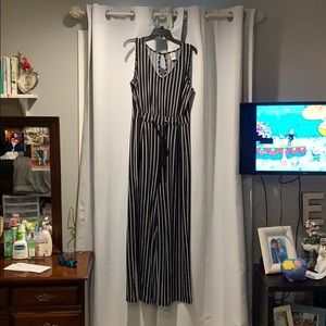 Wrapper Black and White Striped Jumpsuit — Large